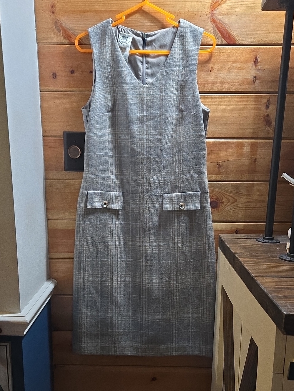 Vintage Laura Ashley Gray Plaid Sleeveless Sheath Dress Lambswool Sz 4